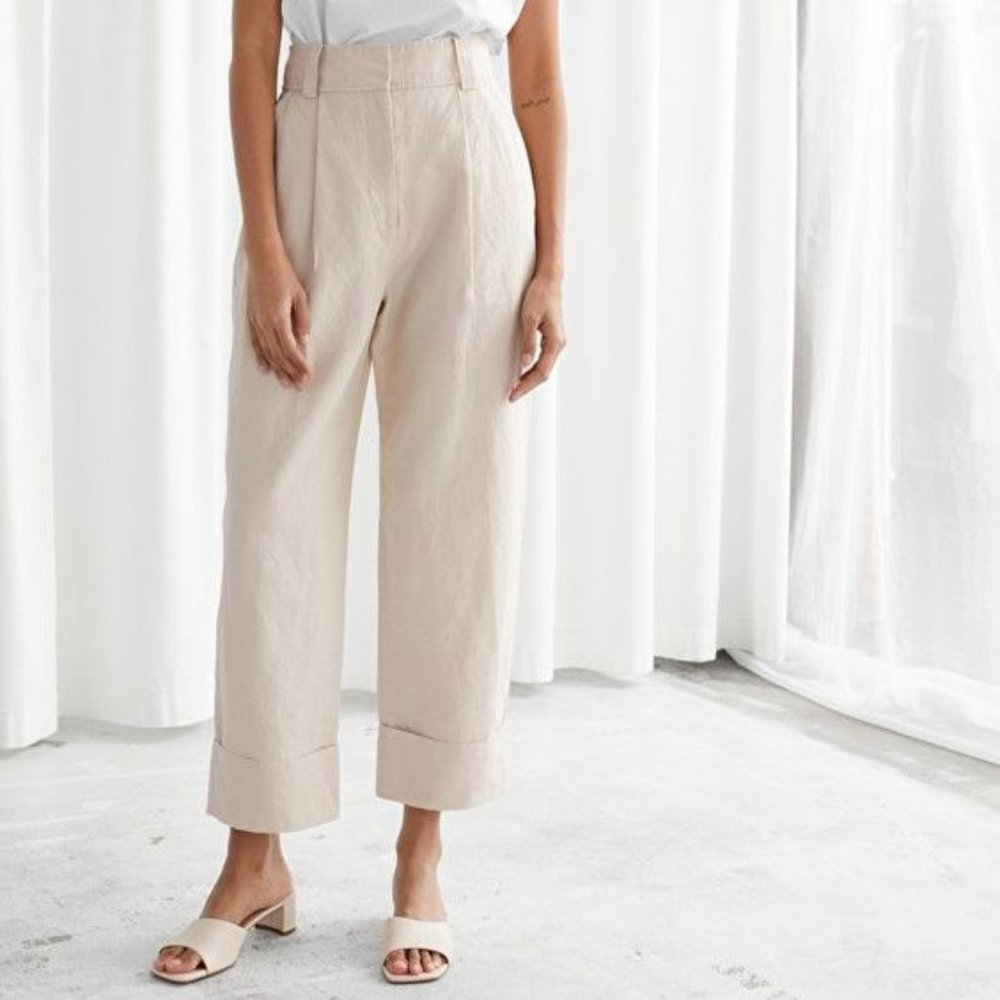 & Other Stories Beige Wide Tailored Trousers